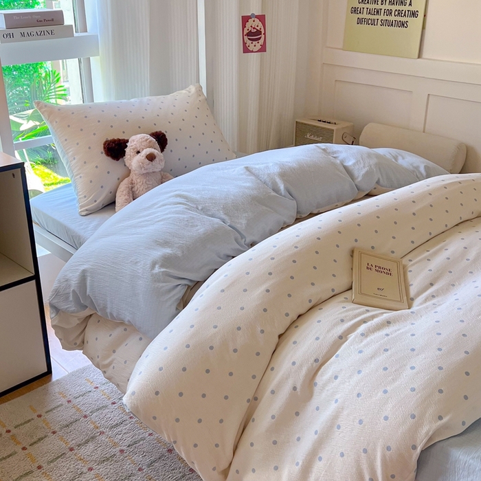 91家纺网 家纺一手货源 找家纺 玉海棠家纺 2025新款云感双层纱提花学生宿舍三件套上下铺三件套 小确幸