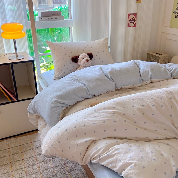 91家纺网 家纺一手货源 找家纺 玉海棠家纺 2025新款云感双层纱提花学生宿舍三件套上下铺三件套 小确幸