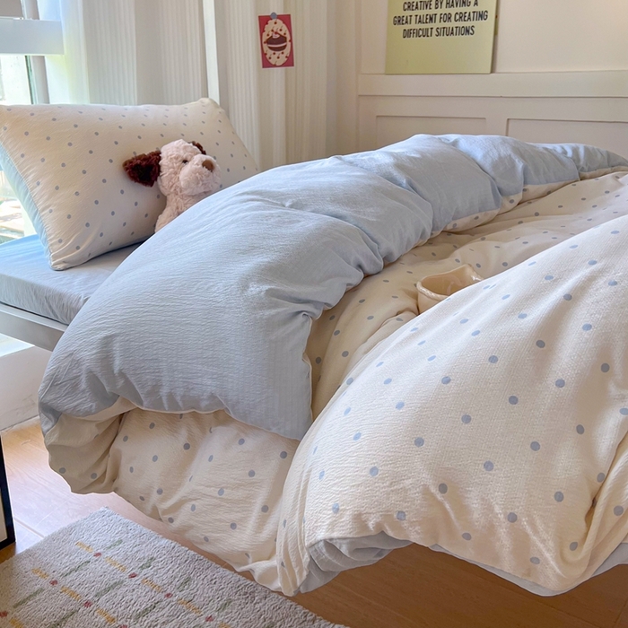 91家纺网 家纺一手货源 找家纺 玉海棠家纺 2025新款云感双层纱提花学生宿舍三件套上下铺三件套 小确幸