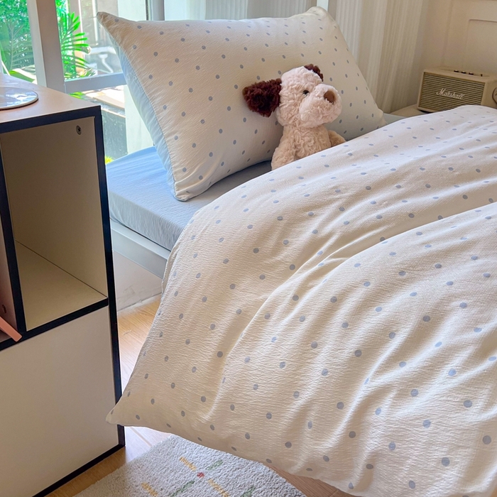 91家纺网 家纺一手货源 找家纺 玉海棠家纺 2025新款云感双层纱提花学生宿舍三件套上下铺三件套 小确幸