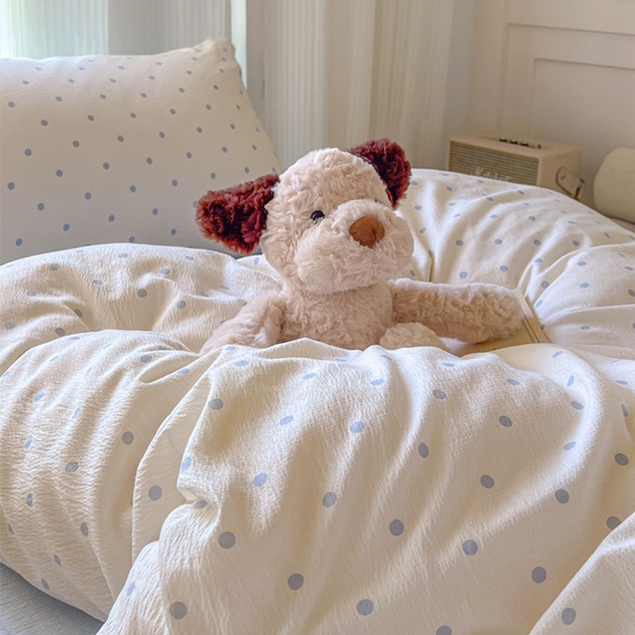 91家纺网 家纺一手货源 找家纺 玉海棠家纺 2025新款云感双层纱提花学生宿舍三件套上下铺三件套 小确幸