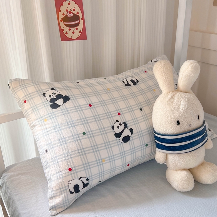 91家纺网 家纺一手货源 找家纺 玉海棠家纺 2025新款云感双层纱提花学生宿舍三件套上下铺三件套 熊猫宝宝