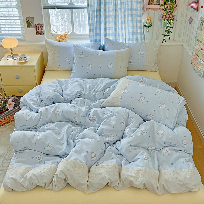 91家纺网 家纺一手货源 找家纺 海岛哥哥 2025新款韩式全棉蕾丝花边软绵绵四件套 小狗日记