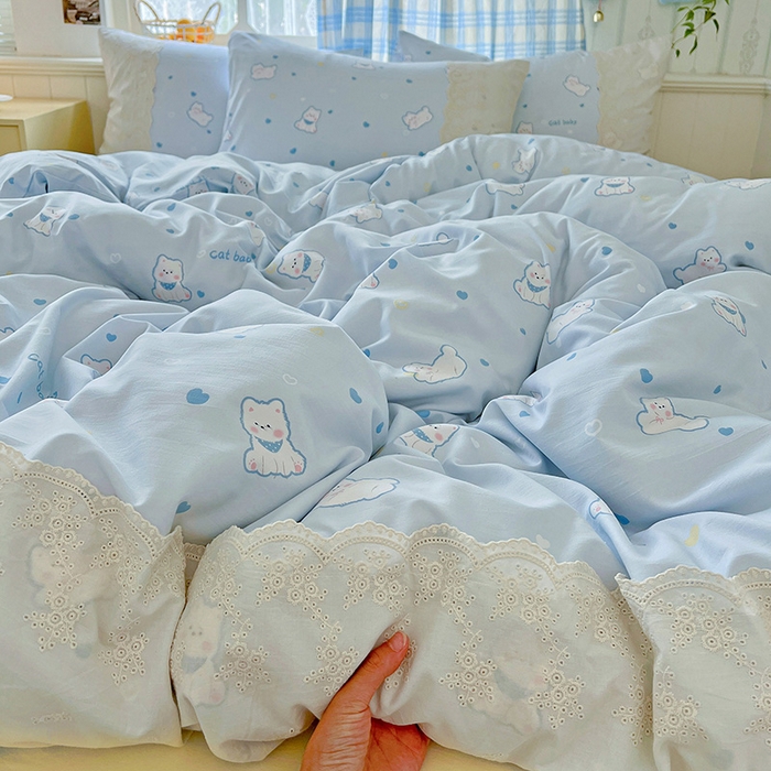 91家纺网 家纺一手货源 找家纺 海岛哥哥 2025新款韩式全棉蕾丝花边软绵绵四件套 小狗日记