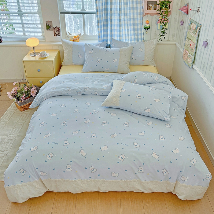 海岛哥哥 2025新款韩式全棉蕾丝花边软绵绵四件套 小狗日记