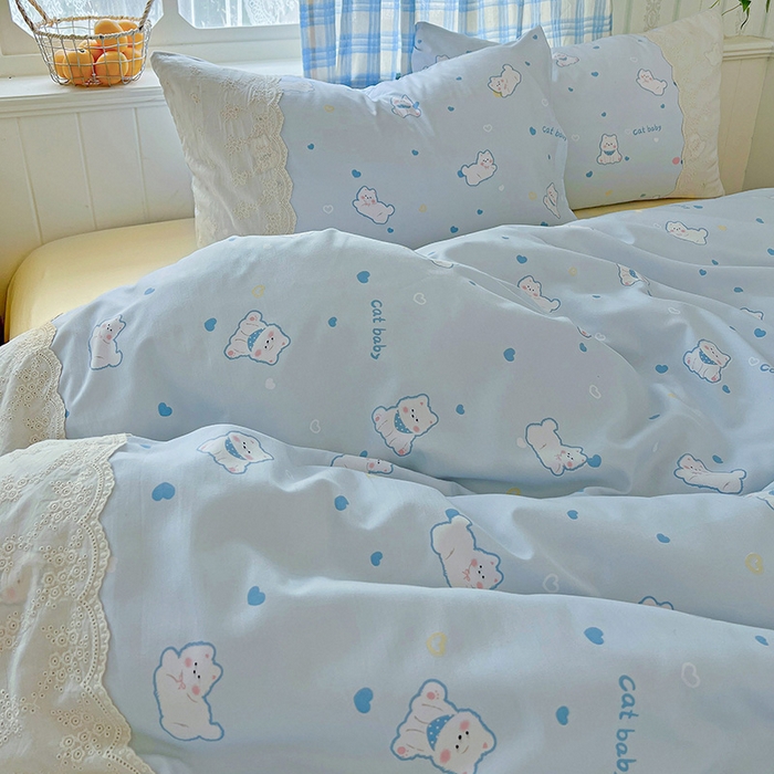 91家纺网 家纺一手货源 找家纺 海岛哥哥 2025新款韩式全棉蕾丝花边软绵绵四件套 小狗日记