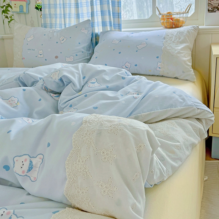 91家纺网 家纺一手货源 找家纺 海岛哥哥 2025新款韩式全棉蕾丝花边软绵绵四件套 小狗日记