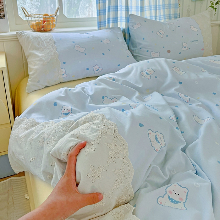 91家纺网 家纺一手货源 找家纺 海岛哥哥 2025新款韩式全棉蕾丝花边软绵绵四件套 小狗日记