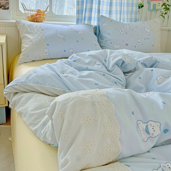 91家纺网 家纺一手货源 找家纺 港岛妹妹 2025新款韩式蕾丝花边软绵绵四件套 小狗日记