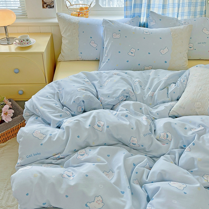 91家纺网 家纺一手货源 找家纺 港岛妹妹 2025新款韩式蕾丝花边软绵绵四件套 小狗日记