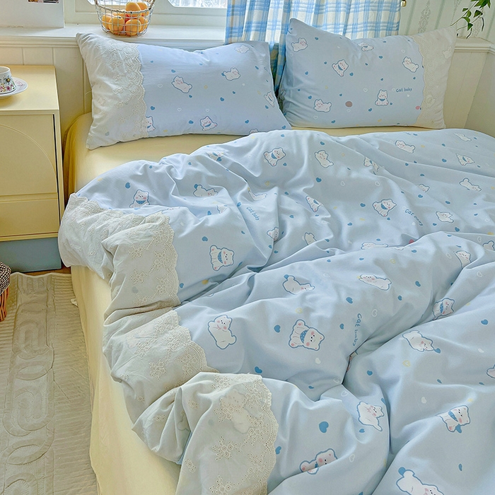 91家纺网 家纺一手货源 找家纺 港岛妹妹 2025新款韩式蕾丝花边软绵绵四件套 小狗日记