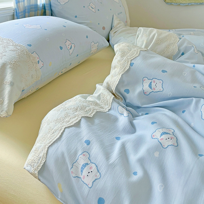 91家纺网 家纺一手货源 找家纺 港岛妹妹 2025新款韩式蕾丝花边软绵绵四件套 小狗日记