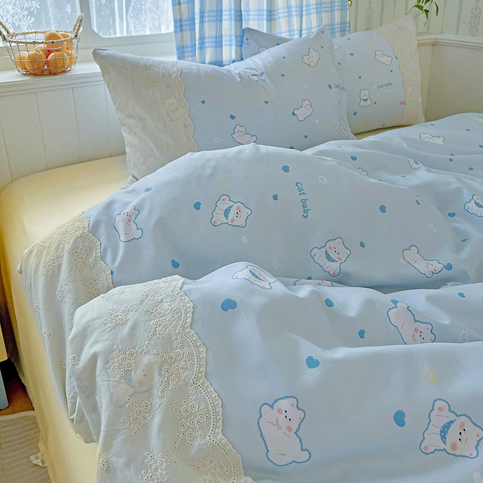 91家纺网 家纺一手货源 找家纺 港岛妹妹 2025新款韩式蕾丝花边软绵绵四件套 小狗日记