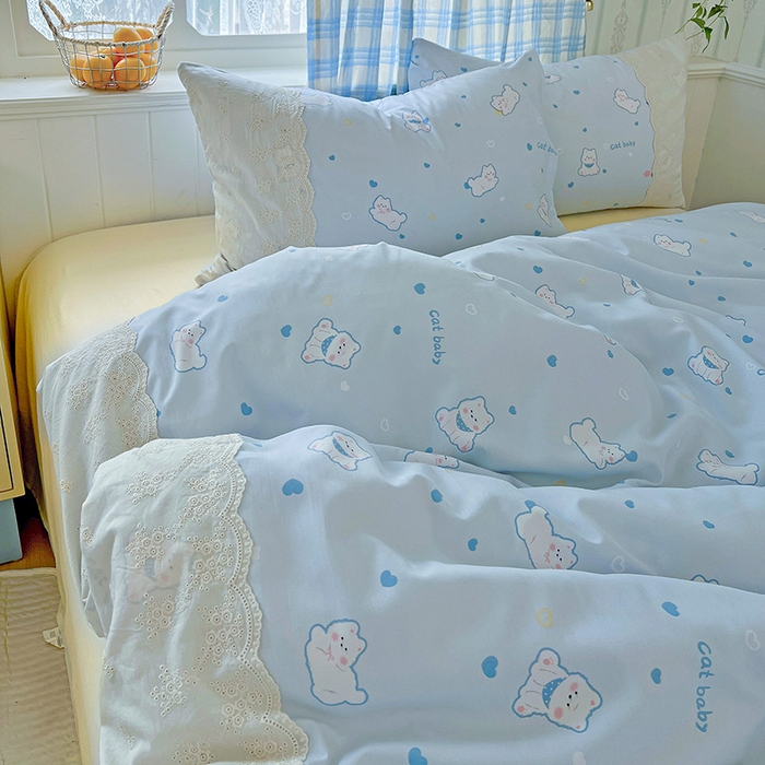 91家纺网 家纺一手货源 找家纺 港岛妹妹 2025新款韩式蕾丝花边软绵绵四件套 小狗日记