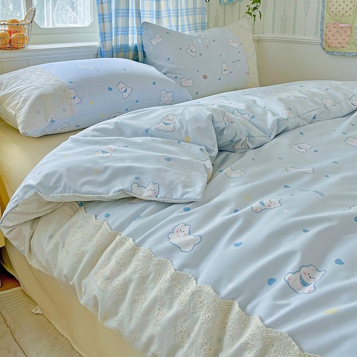 91家纺网 家纺一手货源 找家纺 港岛妹妹 2025新款韩式蕾丝花边软绵绵四件套 小狗日记