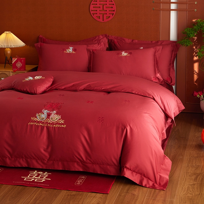 91家纺网 家纺一手货源 找家纺 （总）风向标家纺 2025新款婚A类100S长绒棉纯棉贡缎婚庆四件套