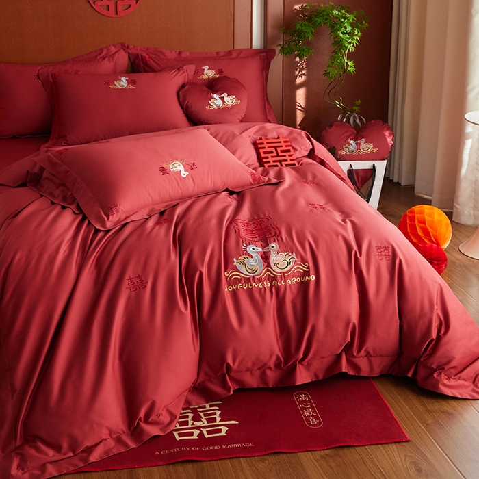 91家纺网 家纺一手货源 找家纺 （总）风向标家纺 2025新款婚A类100S长绒棉纯棉贡缎婚庆四件套