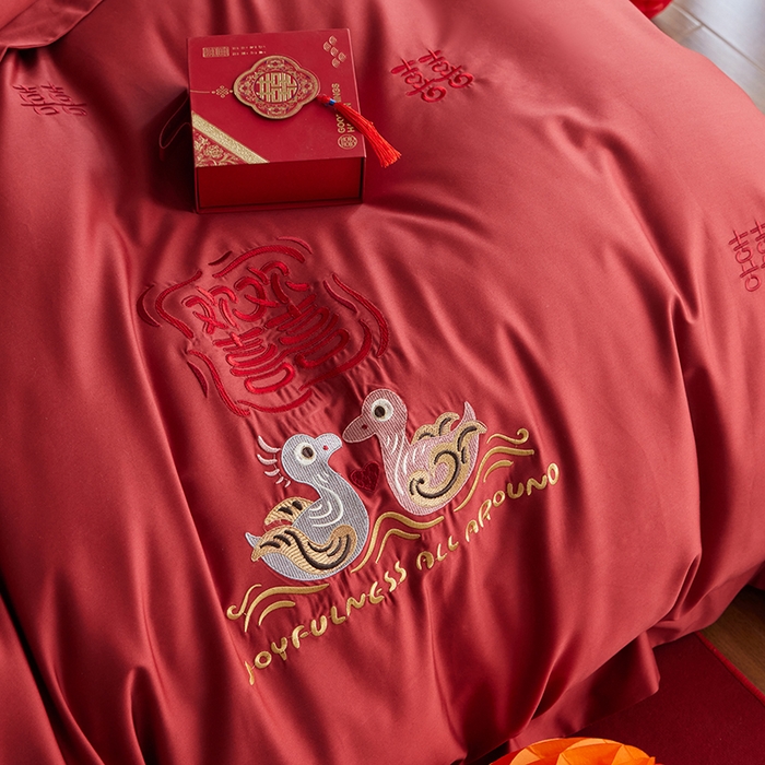 91家纺网 家纺一手货源 找家纺 （总）风向标家纺 2025新款婚A类100S长绒棉纯棉贡缎婚庆四件套