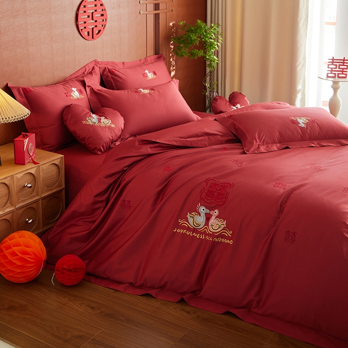 91家纺网 家纺一手货源 找家纺 （总）风向标家纺 2025新款婚A类100S长绒棉纯棉贡缎婚庆四件套