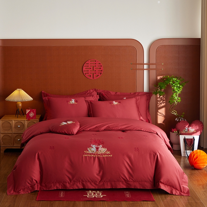 91家纺网 家纺一手货源 找家纺 （总）风向标家纺 2025新款婚A类100S长绒棉纯棉贡缎婚庆四件套