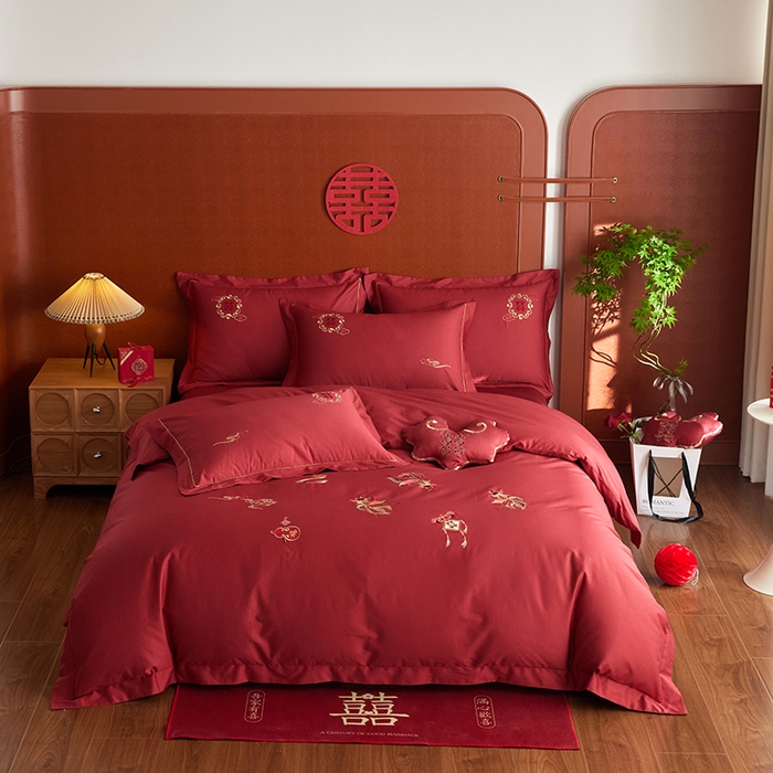 91家纺网 家纺一手货源 找家纺 （总）风向标家纺 2025新款婚A类100S长绒棉纯棉贡缎婚庆四件套