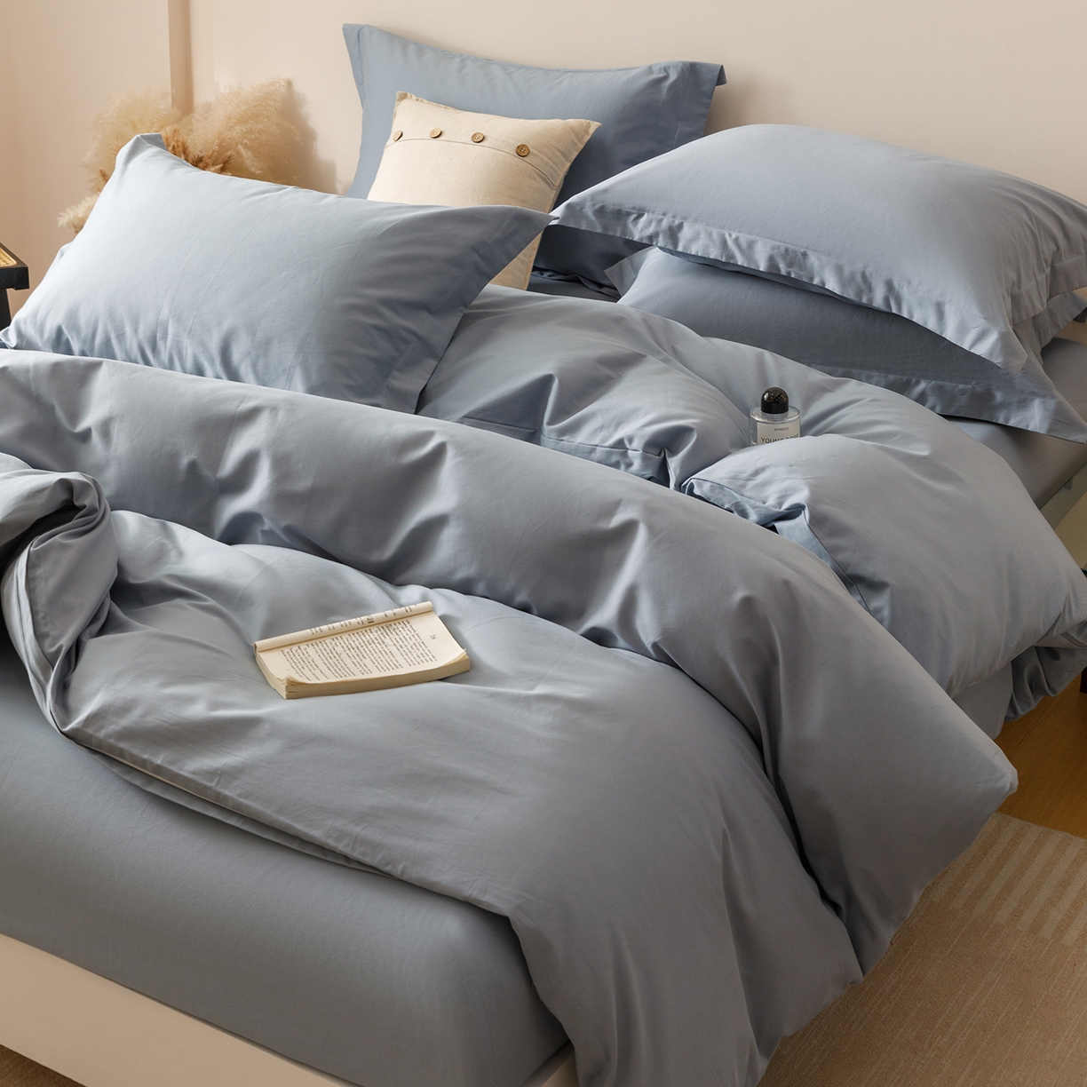 91家纺网 家纺一手货源 找家纺 （总）爱思佳 2025新款A类全棉60s长绒棉纯棉磨毛纯色拼色系列四件套