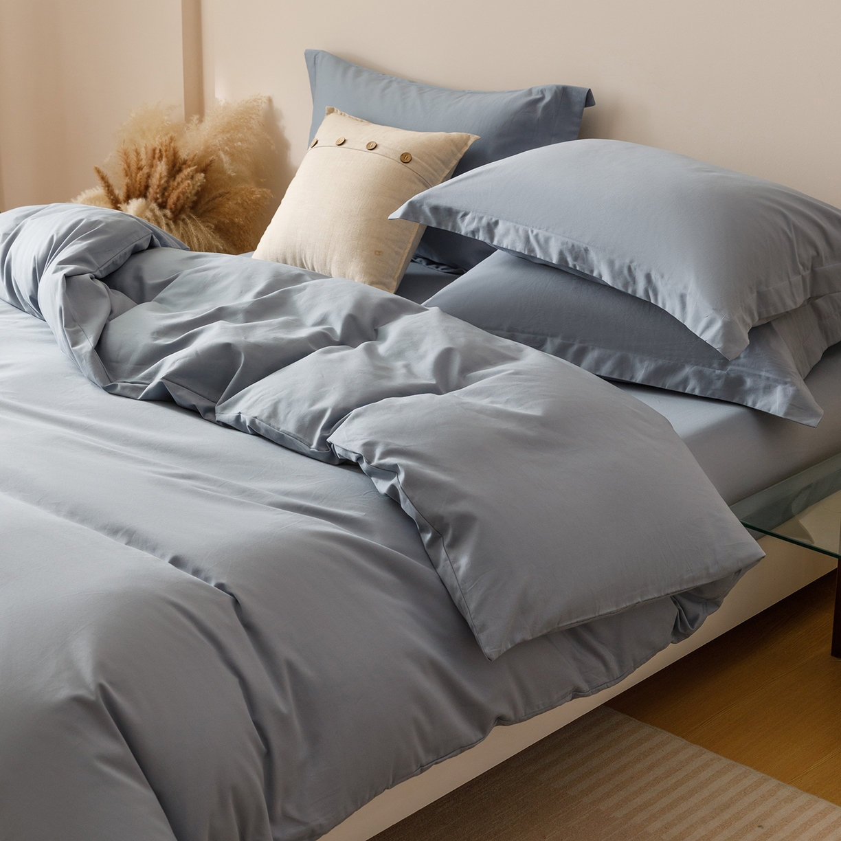 91家纺网 家纺一手货源 找家纺 （总）爱思佳 2025新款A类全棉60s长绒棉纯棉磨毛纯色拼色系列四件套