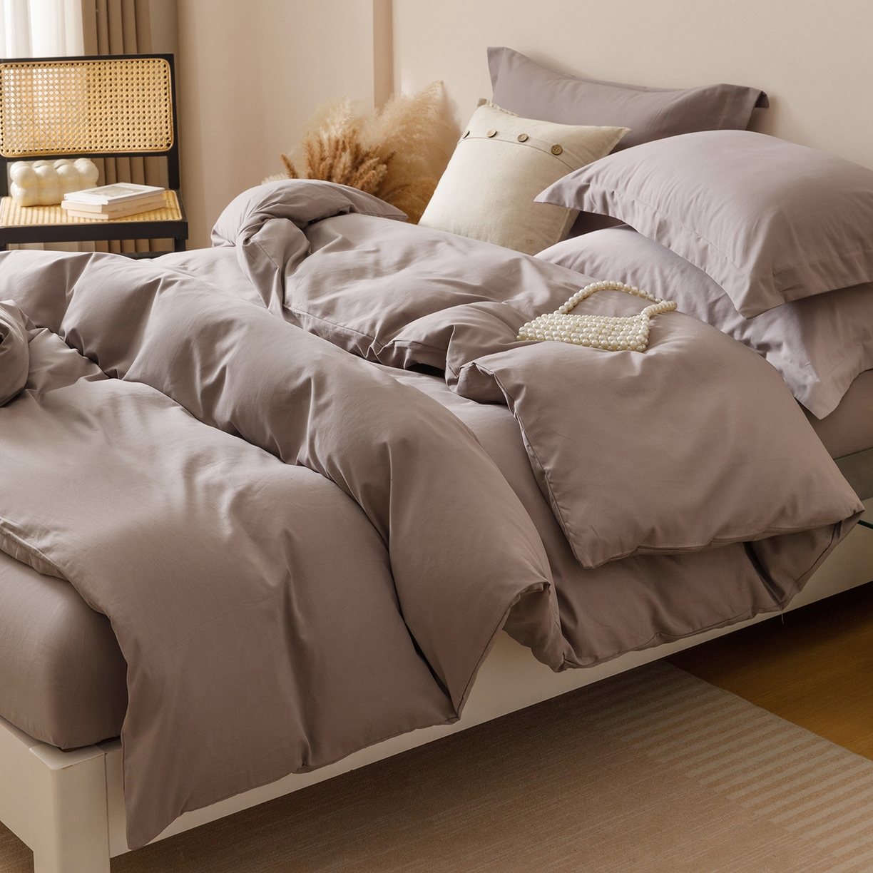 91家纺网 家纺一手货源 找家纺 （总）爱思佳 2025新款A类全棉60s长绒棉纯棉磨毛纯色拼色系列四件套