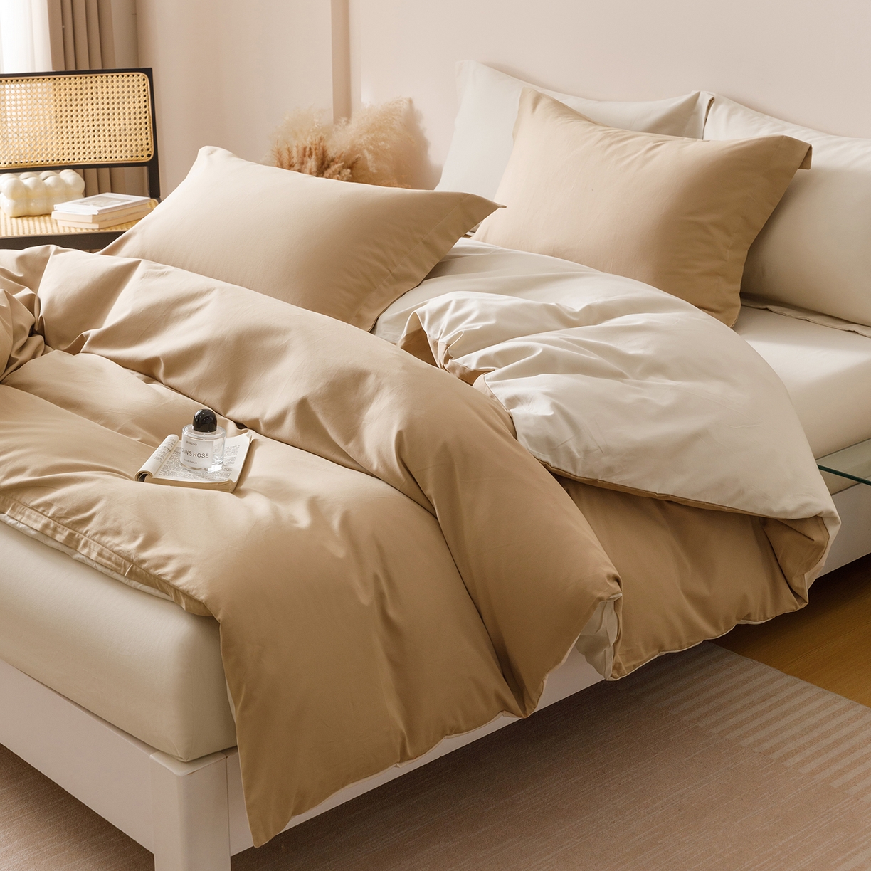 91家纺网 家纺一手货源 找家纺 （总）爱思佳 2025新款A类全棉60s长绒棉纯棉磨毛纯色拼色系列四件套