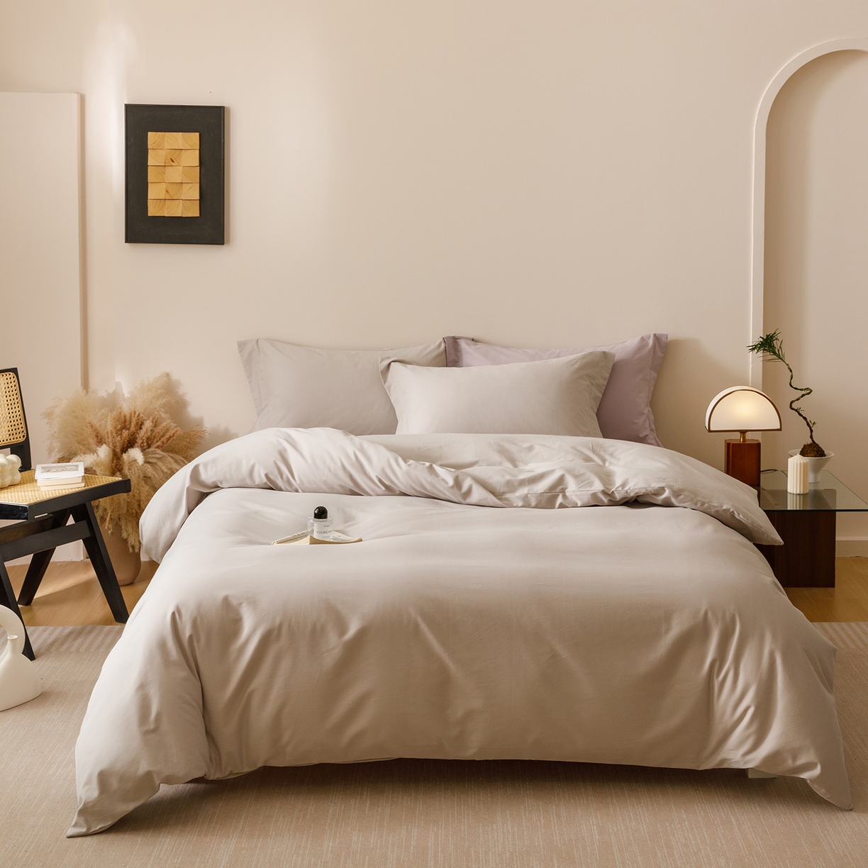 91家纺网 家纺一手货源 找家纺 爱思佳 2025新款A类全棉60s长绒棉纯棉磨毛纯色拼色系列四件套 绅士灰