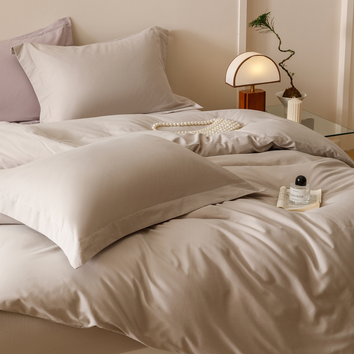 91家纺网 家纺一手货源 找家纺 爱思佳 2025新款A类全棉60s长绒棉纯棉磨毛纯色拼色系列四件套 绅士灰