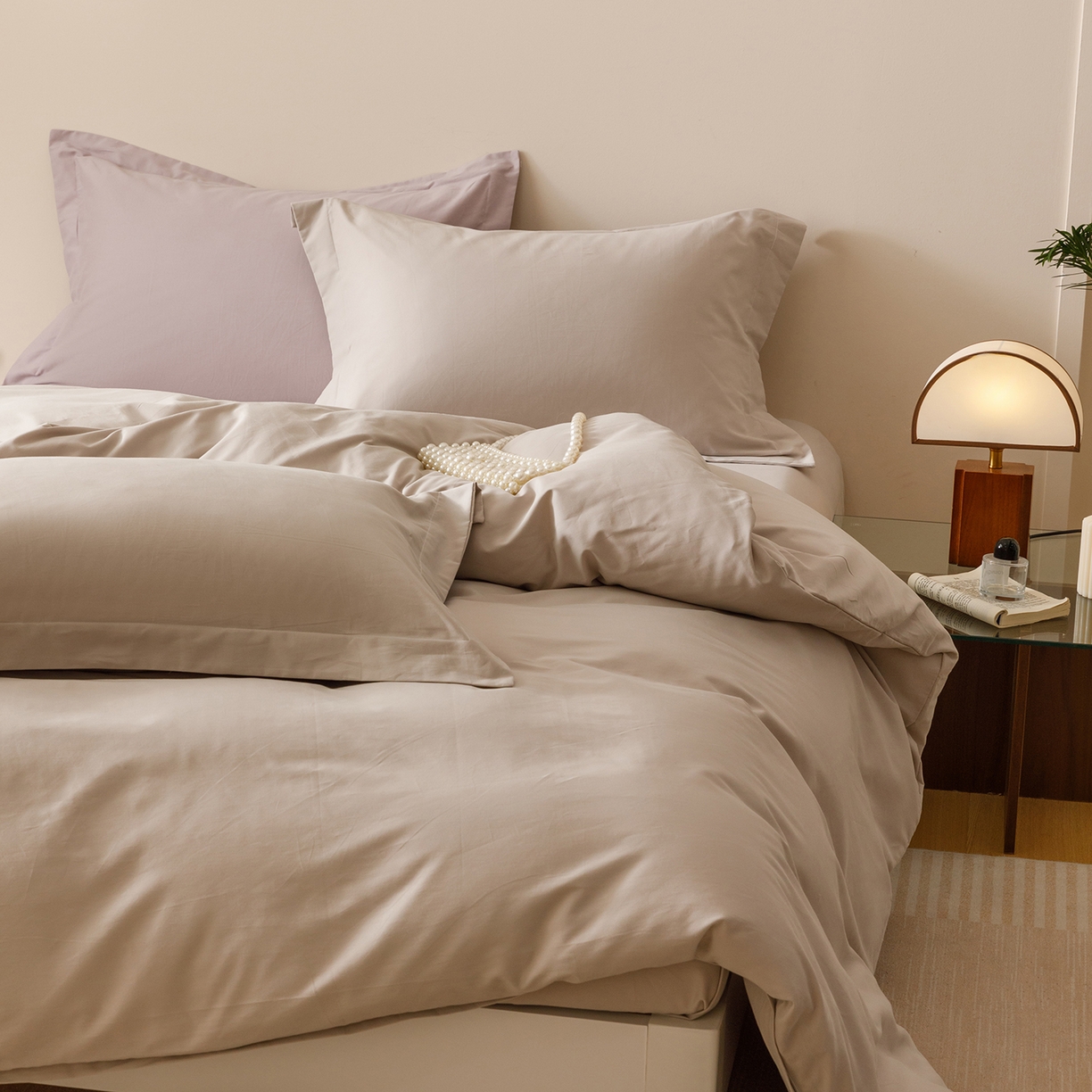 91家纺网 家纺一手货源 找家纺 爱思佳 2025新款A类全棉60s长绒棉纯棉磨毛纯色拼色系列四件套 绅士灰