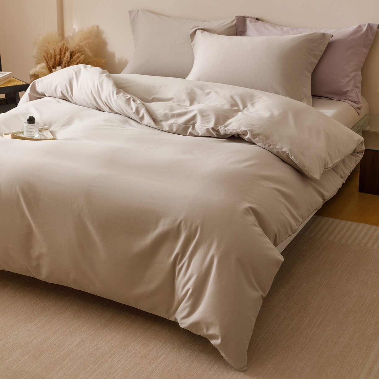 91家纺网 家纺一手货源 找家纺 爱思佳 2025新款A类全棉60s长绒棉纯棉磨毛纯色拼色系列四件套 绅士灰