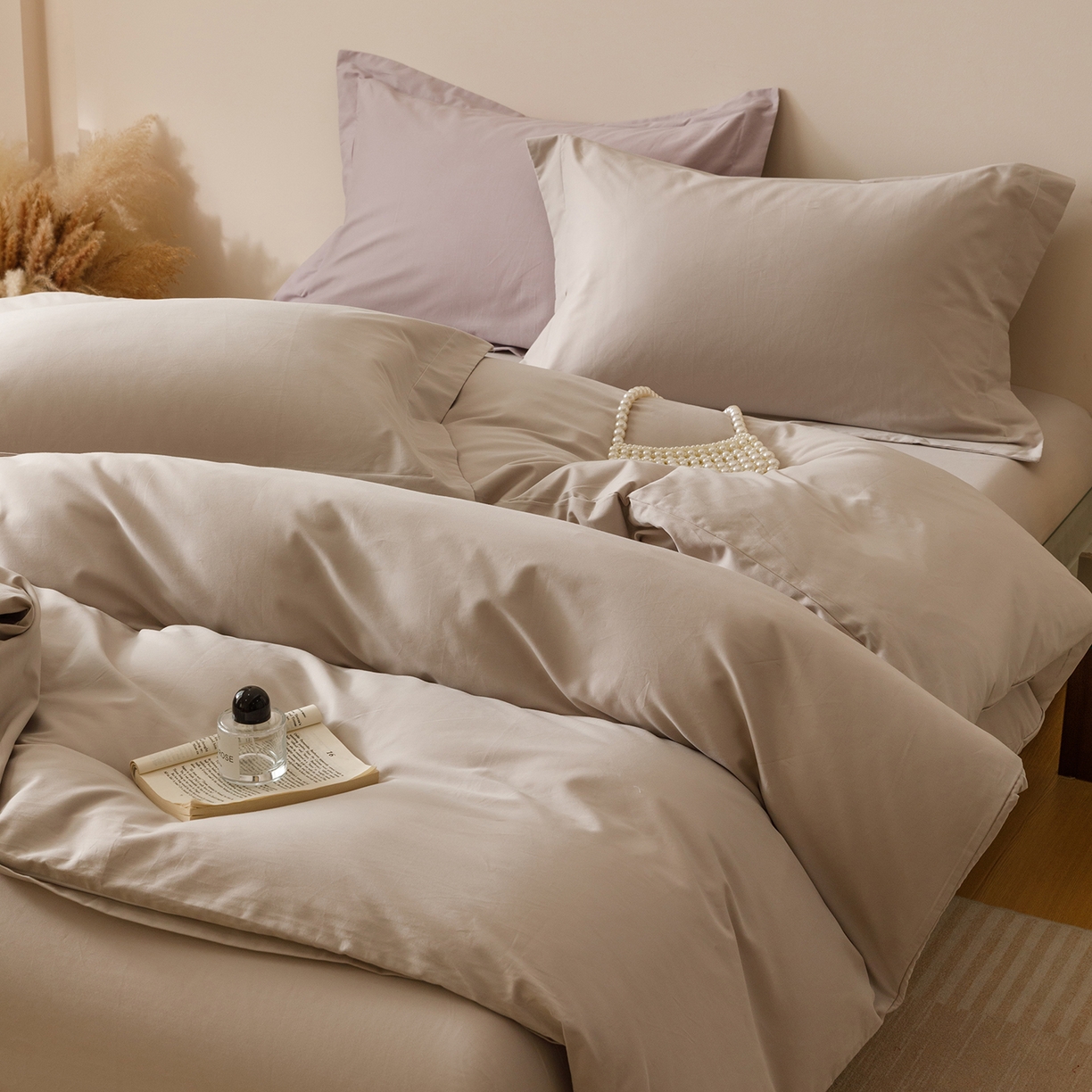 91家纺网 家纺一手货源 找家纺 爱思佳 2025新款A类全棉60s长绒棉纯棉磨毛纯色拼色系列四件套 绅士灰