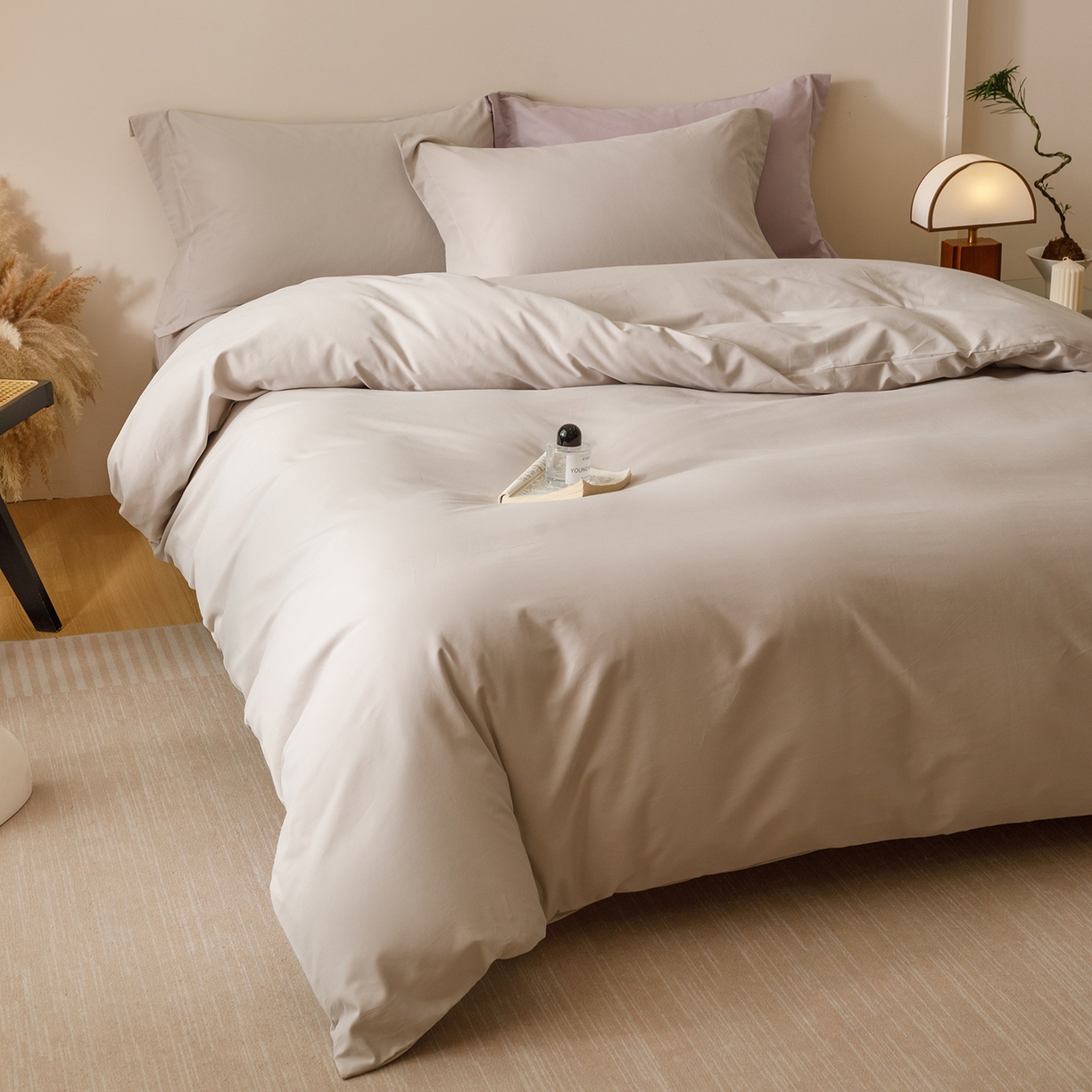 91家纺网 家纺一手货源 找家纺 爱思佳 2025新款A类全棉60s长绒棉纯棉磨毛纯色拼色系列四件套 绅士灰