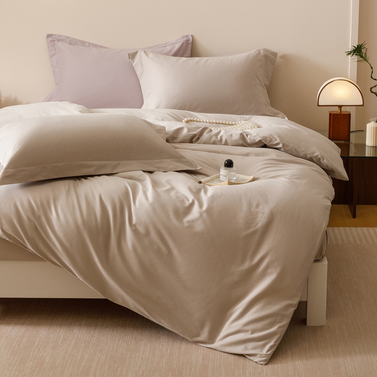 91家纺网 家纺一手货源 找家纺 爱思佳 2025新款A类全棉60s长绒棉纯棉磨毛纯色拼色系列四件套 绅士灰