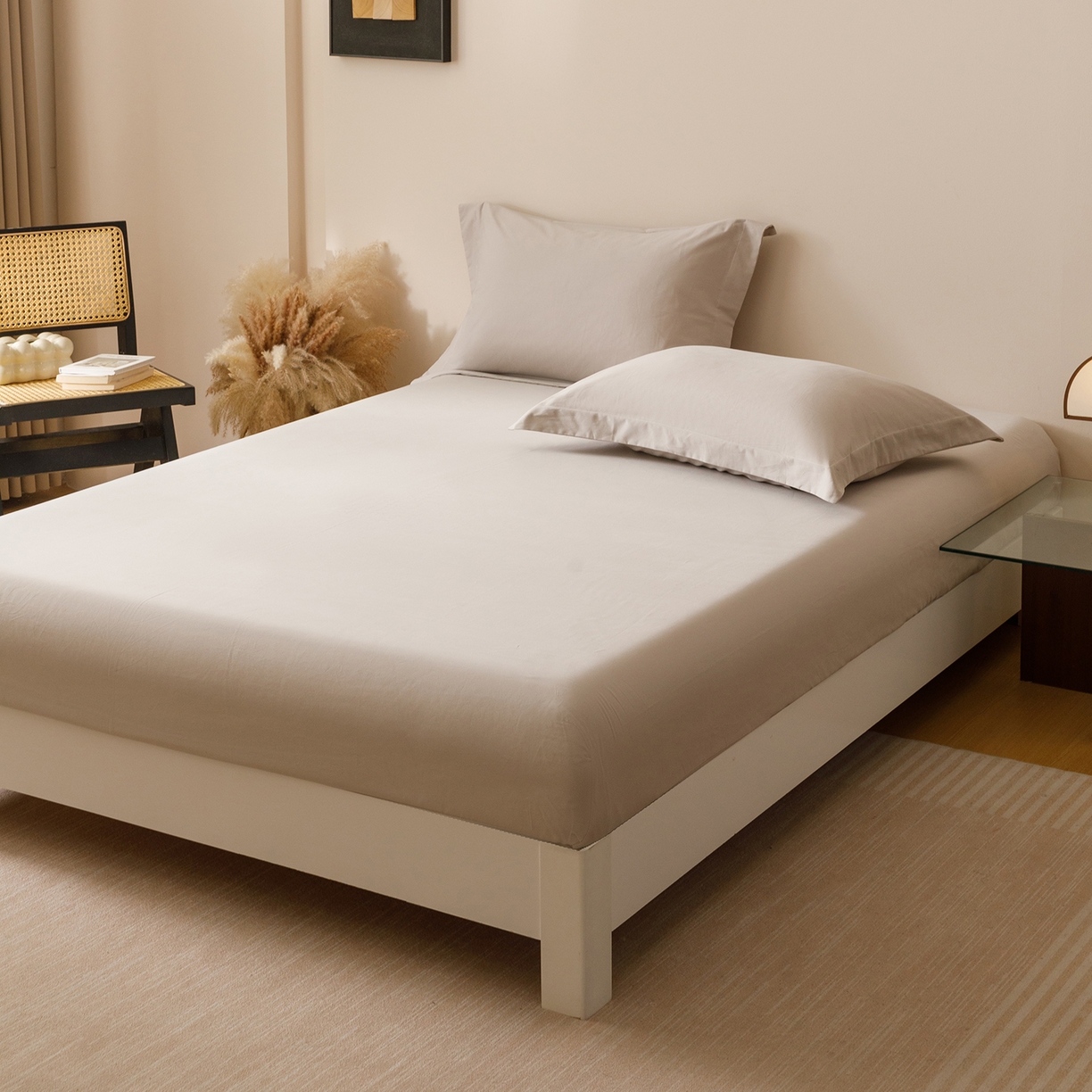 91家纺网 家纺一手货源 找家纺 爱思佳 2025新款A类全棉60s长绒棉纯棉磨毛纯色拼色系列四件套 绅士灰