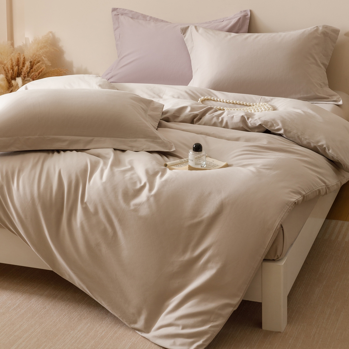 91家纺网 家纺一手货源 找家纺 爱思佳 2025新款A类全棉60s长绒棉纯棉磨毛纯色拼色系列四件套 绅士灰