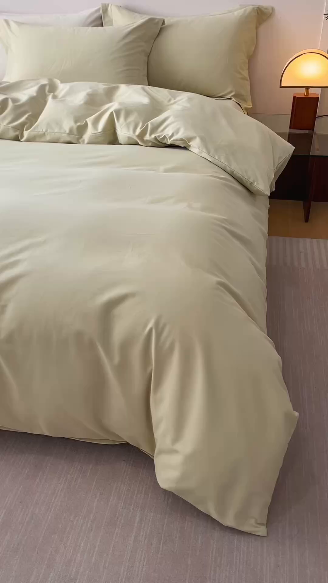 91家纺网 家纺一手货源 找家纺 爱思佳 2025新款A类全棉60s长绒棉纯棉磨毛纯色拼色系列四件套 杏黄