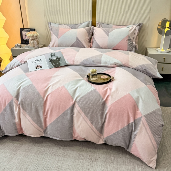 91家纺网 家纺一手货源 找家纺 凌鼎 2025新款喷气加厚磨毛四件套系列1莫里特粉