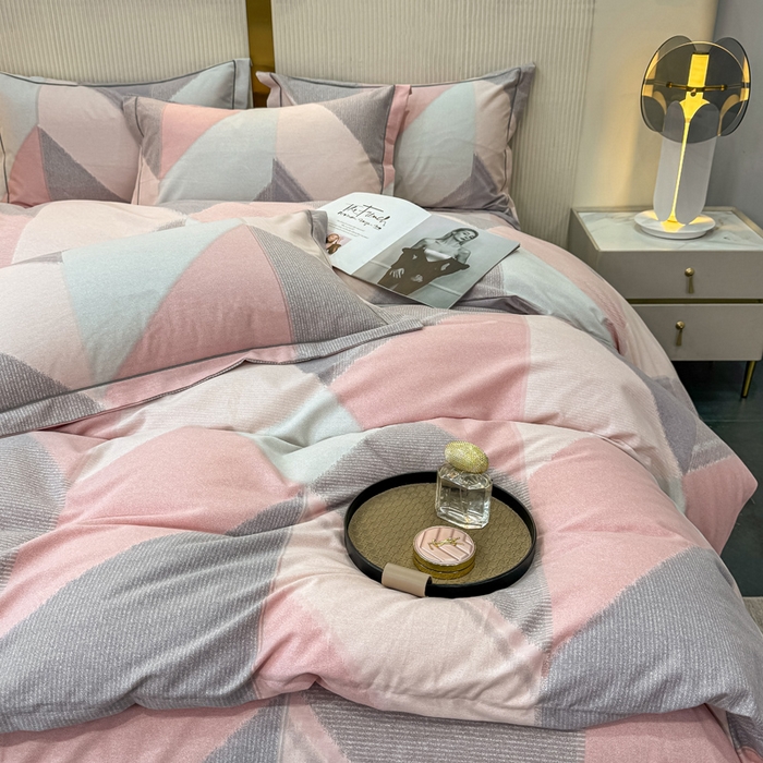 91家纺网 家纺一手货源 找家纺 凌鼎 2025新款喷气加厚磨毛四件套系列1莫里特粉