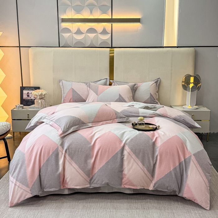 91家纺网 家纺一手货源 找家纺 凌鼎 2025新款喷气加厚磨毛四件套系列1莫里特粉