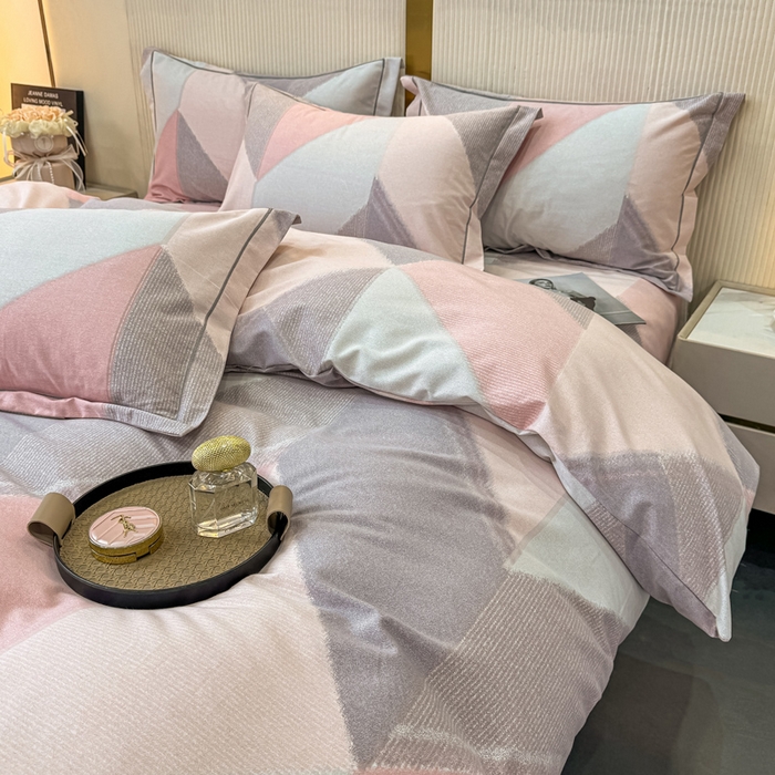 91家纺网 家纺一手货源 找家纺 凌鼎 2025新款喷气加厚磨毛四件套系列1莫里特粉