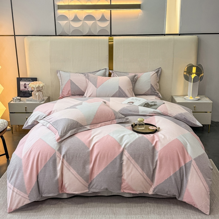 91家纺网 家纺一手货源 找家纺 凌鼎 2025新款喷气加厚磨毛四件套系列1莫里特粉