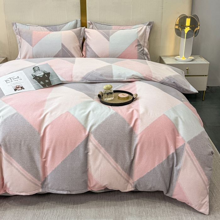 91家纺网 家纺一手货源 找家纺 凌鼎 2025新款喷气加厚磨毛四件套系列1莫里特粉