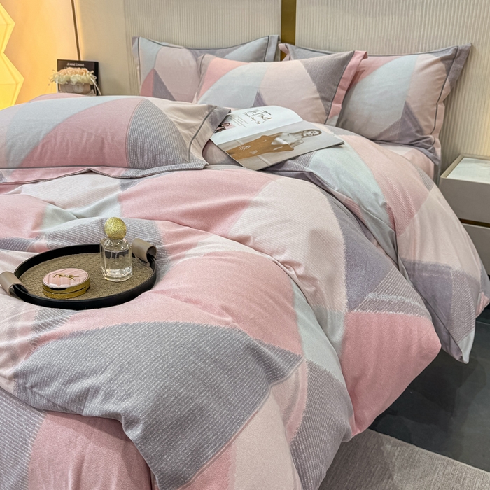 91家纺网 家纺一手货源 找家纺 凌鼎 2025新款喷气加厚磨毛四件套系列1莫里特粉