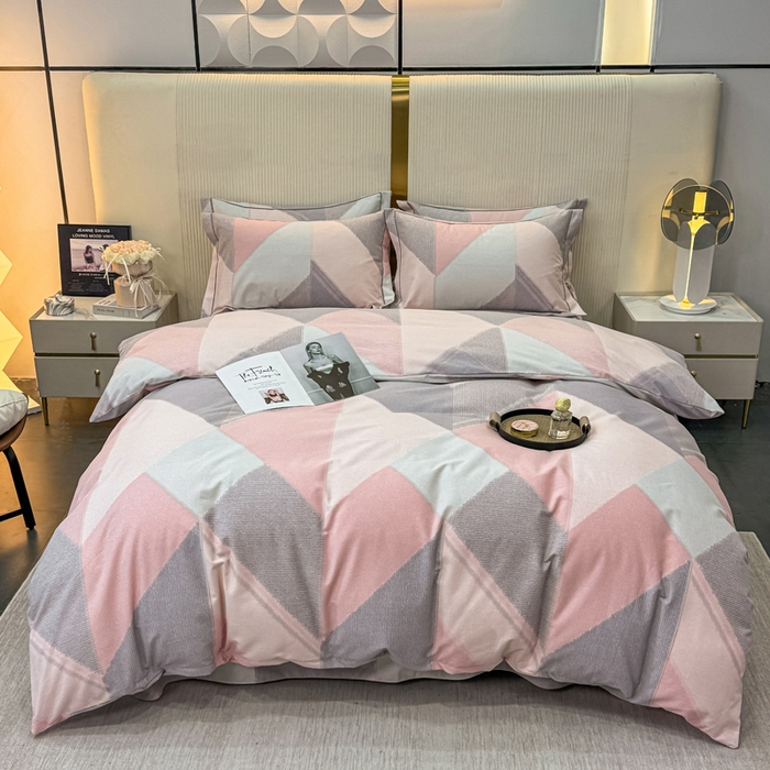 91家纺网 家纺一手货源 找家纺 凌鼎 2025新款喷气加厚磨毛四件套系列1莫里特粉