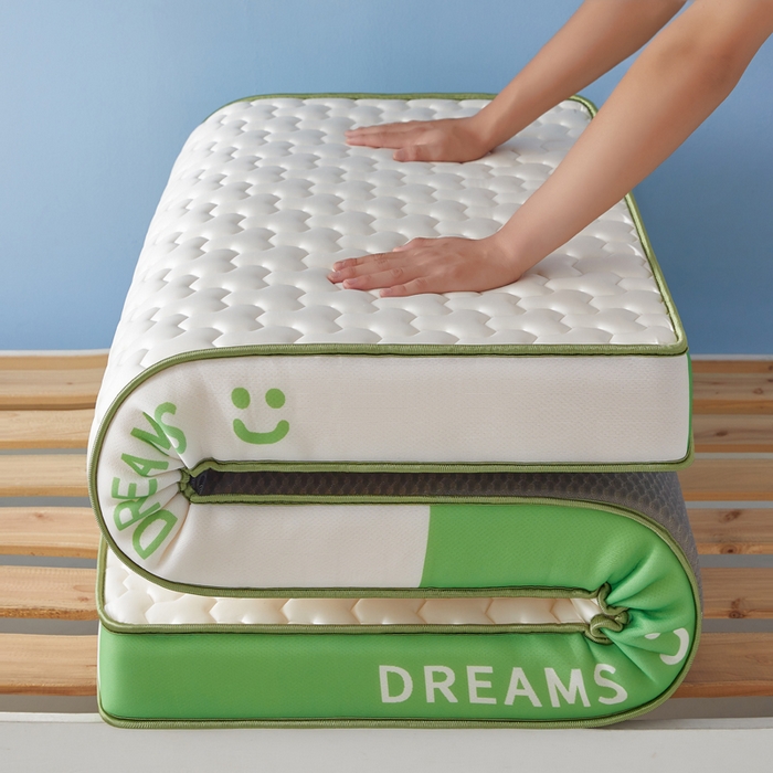 暖季家纺 2025新款双拼色牛奶丝针织棉立体海绵三菱格学生床垫 立体绿白三菱格