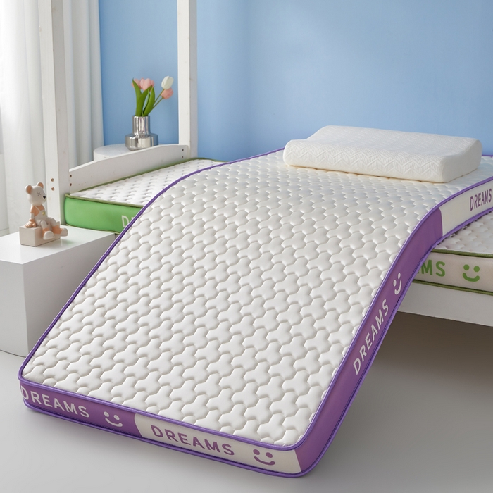 91家纺网 家纺一手货源 找家纺 暖季家纺 2025新款双拼色牛奶丝针织棉立体海绵三菱格学生床垫 立体紫白三菱格