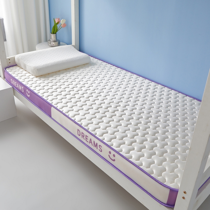 91家纺网 家纺一手货源 找家纺 暖季家纺 2025新款双拼色牛奶丝针织棉立体海绵三菱格学生床垫 立体紫白三菱格